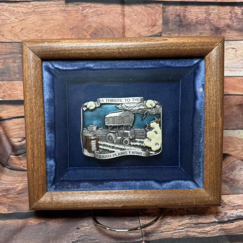Siskiyou Pewter Belt Buckle Tribute South Plains Farmer Framed Shadow Box 1984